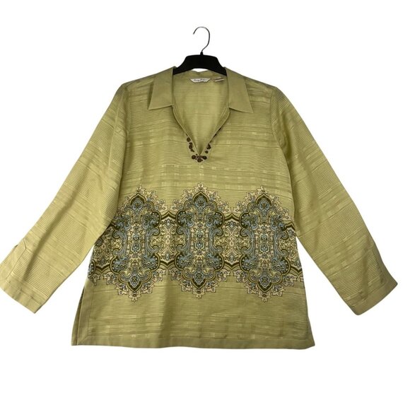 Tommy Bahama Womens Linen & Silk Tunic Top W/ Embroidered Details Size XL - Picture 9 of 9